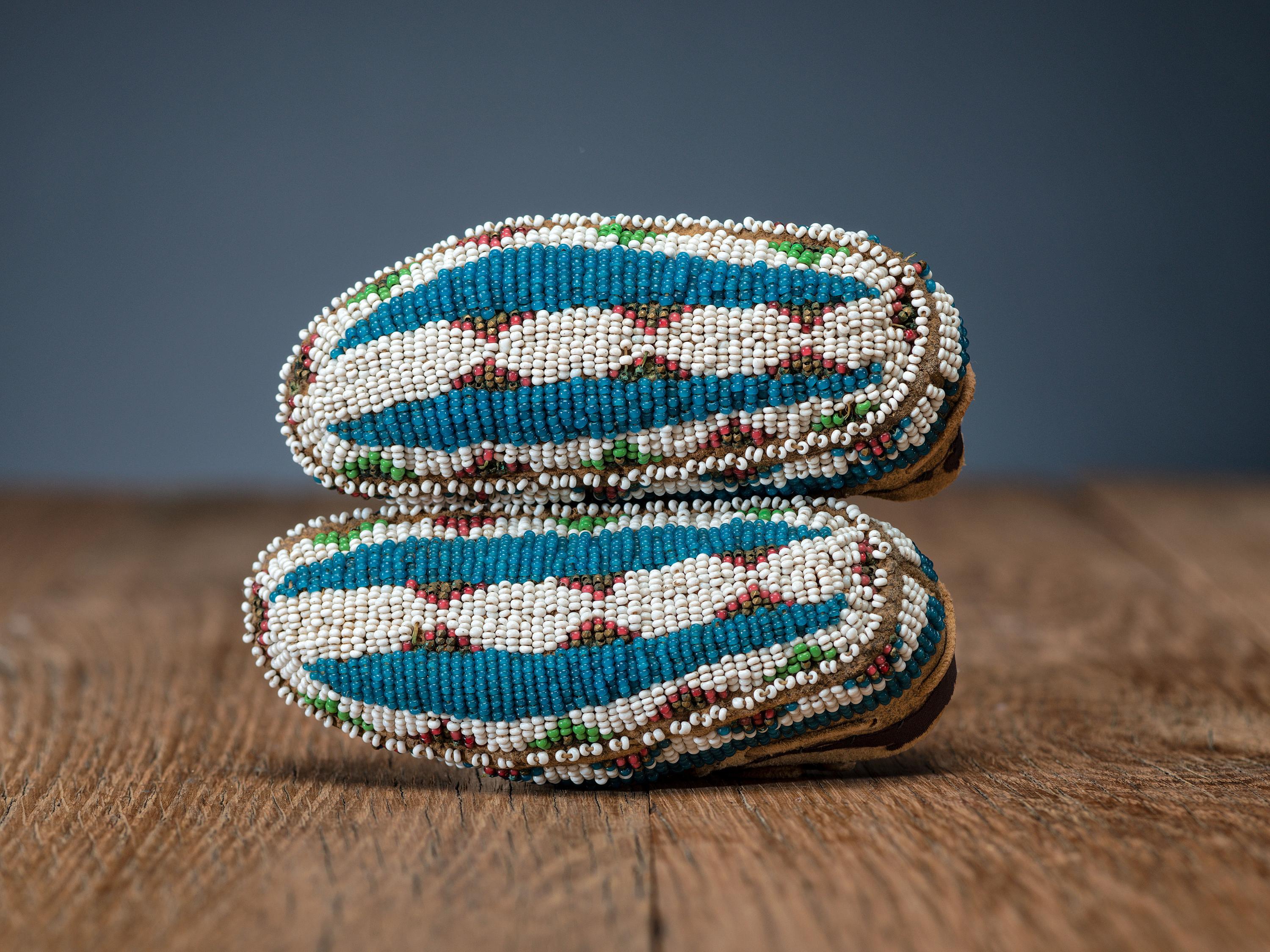 Sioux Toddler's Fully Beaded Hide Moccasins
