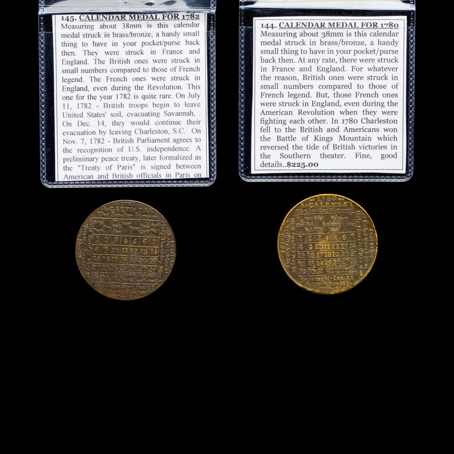[EXOMUNIA] A 1780 and 1782 Calendar Medal