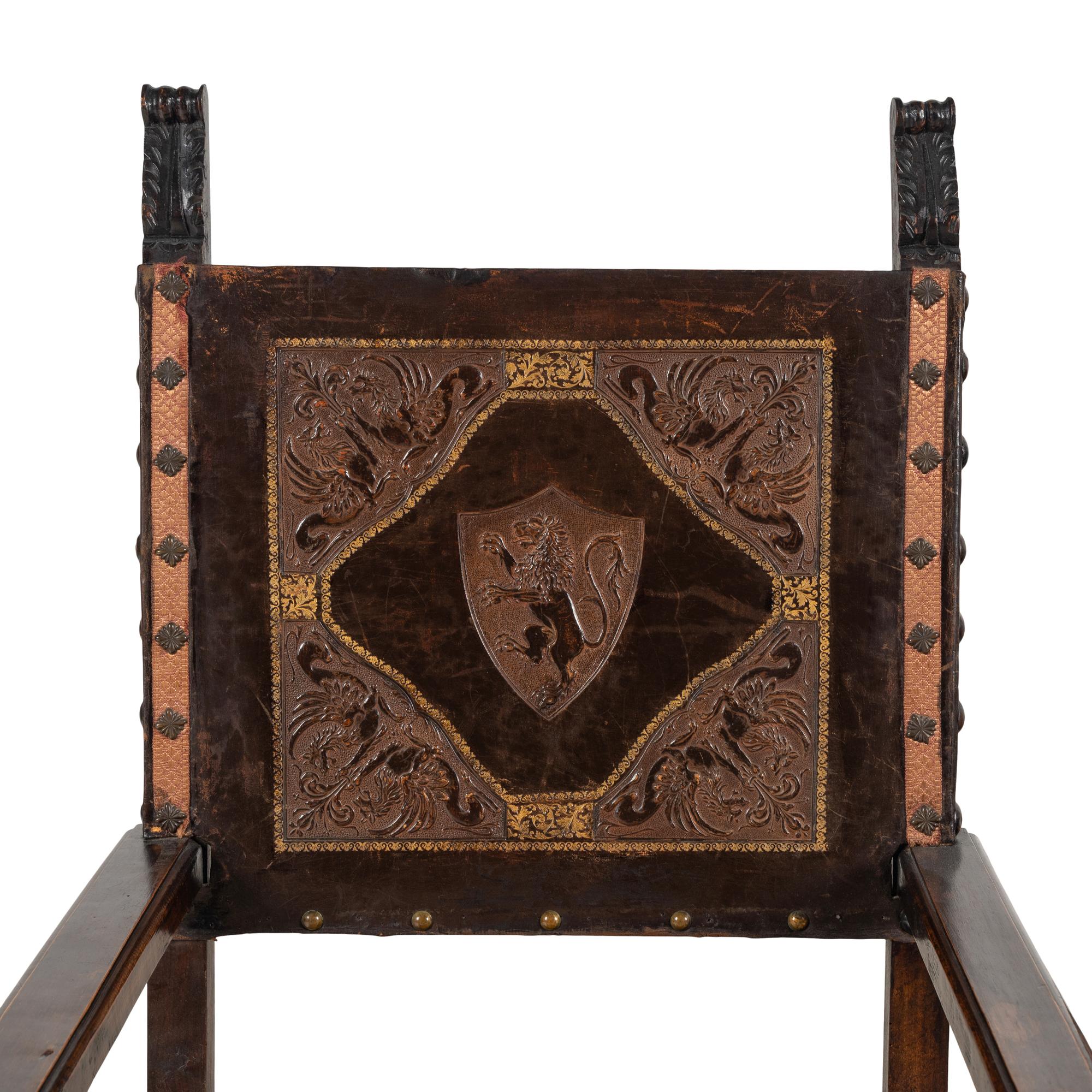 A Pair of Spanish Baroque Style Walnut Armchairs