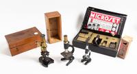A Group of Two Cased Microscopes Height of tallest 7 1/2 inches. — EARLY 20TH CENTURY