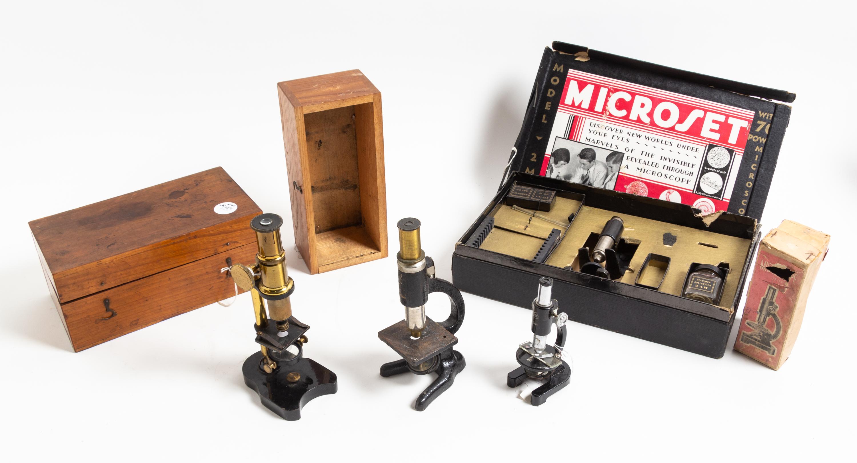 A Group of Two Cased Microscopes Height of tallest 7 1/2 inches. — EARLY 20TH CENTURY