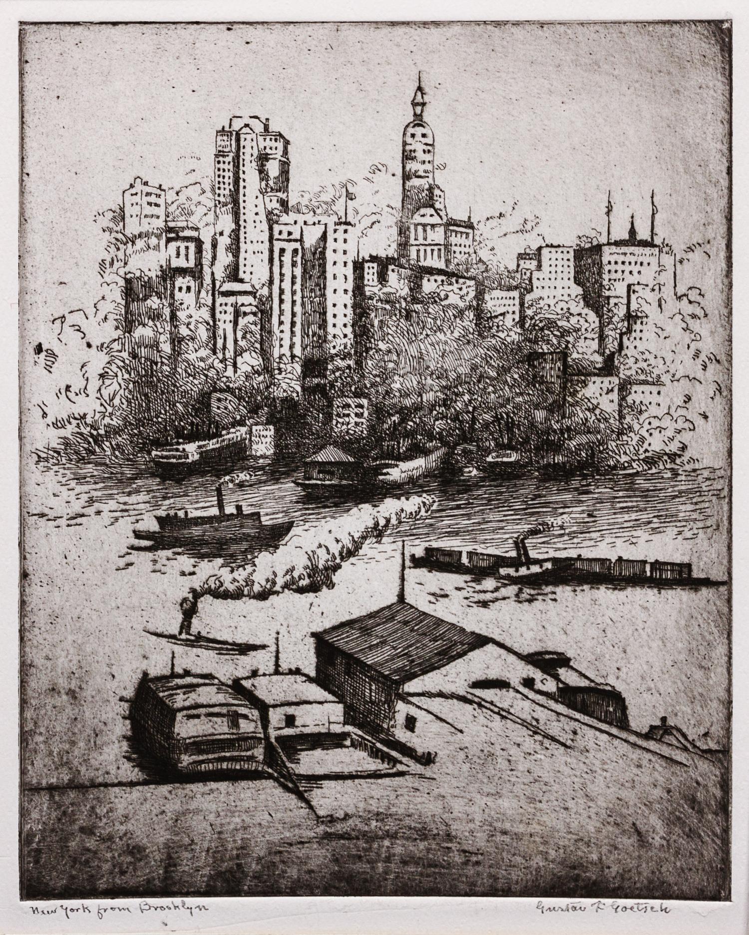Gustav Goetsch, (American, 1877-1969), New York From Brooklyn