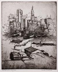 Gustav Goetsch, (American, 1877-1969), New York From Brooklyn