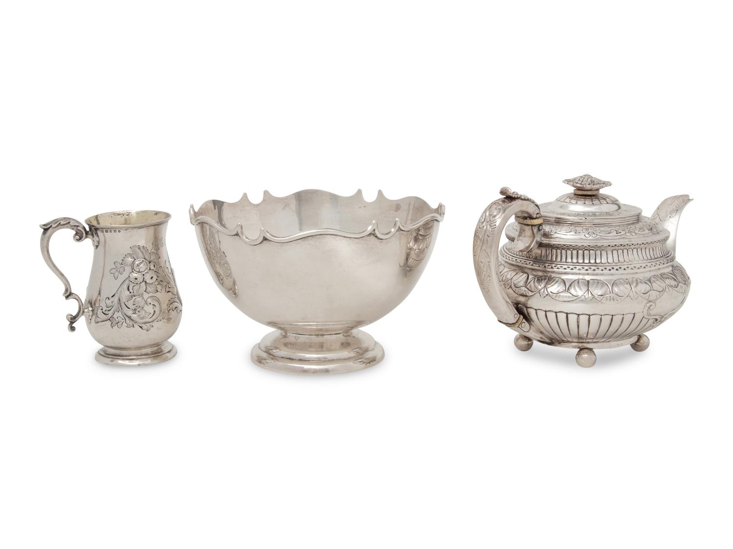 A Group of Three English Silver Hollowware Articles