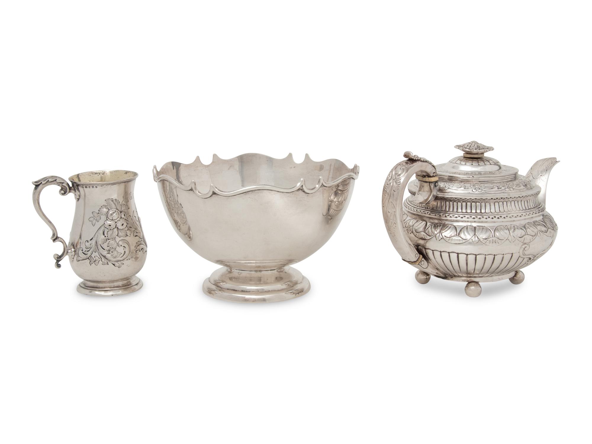 A Group of Three English Silver Hollowware Articles