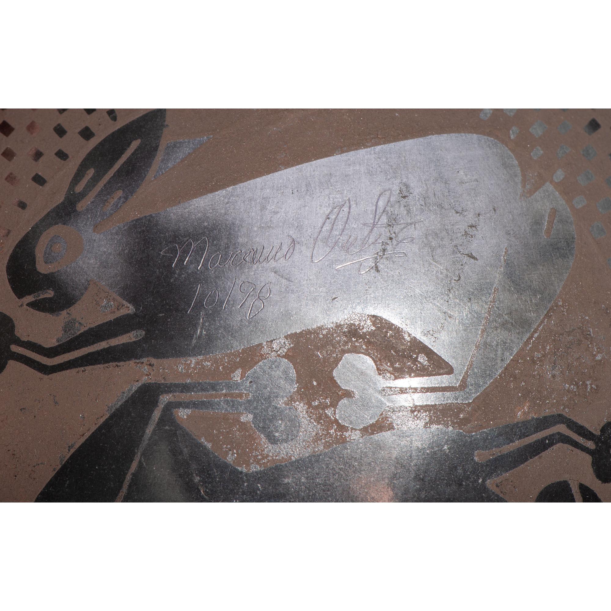 Blackware Pottery Vase, with Rabbits