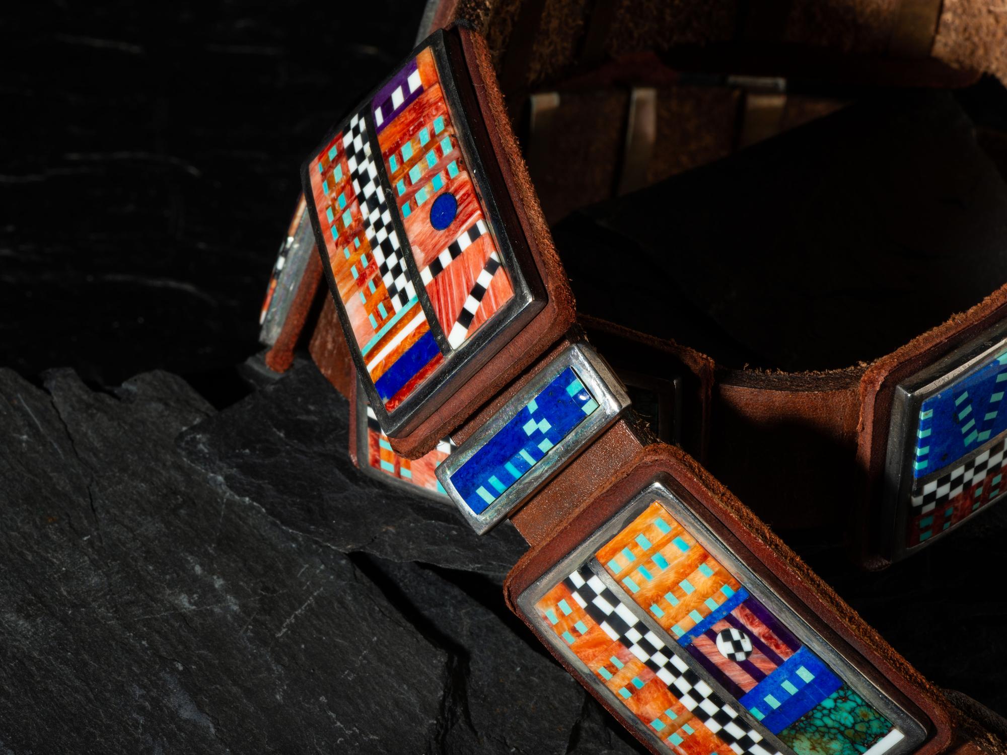 Silver and Mosaic Inlay Concha Belt