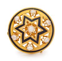 A Victorian Yellow Gold, Baroque Pearl and Enamel Pendant/Brooch,