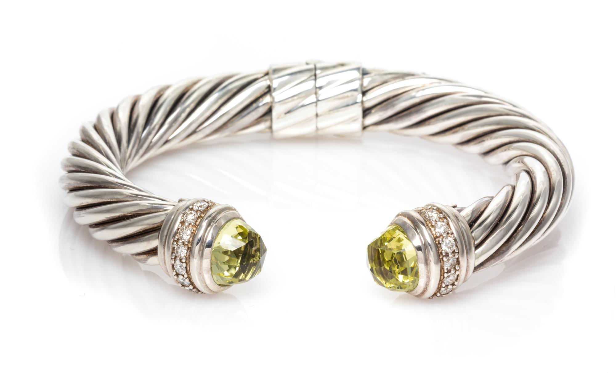 DAVID YURMAN, STERLING SILVER, GEMSTONE AND DIAMOND 'CABLE CLASSIC' CUFF BRACELET