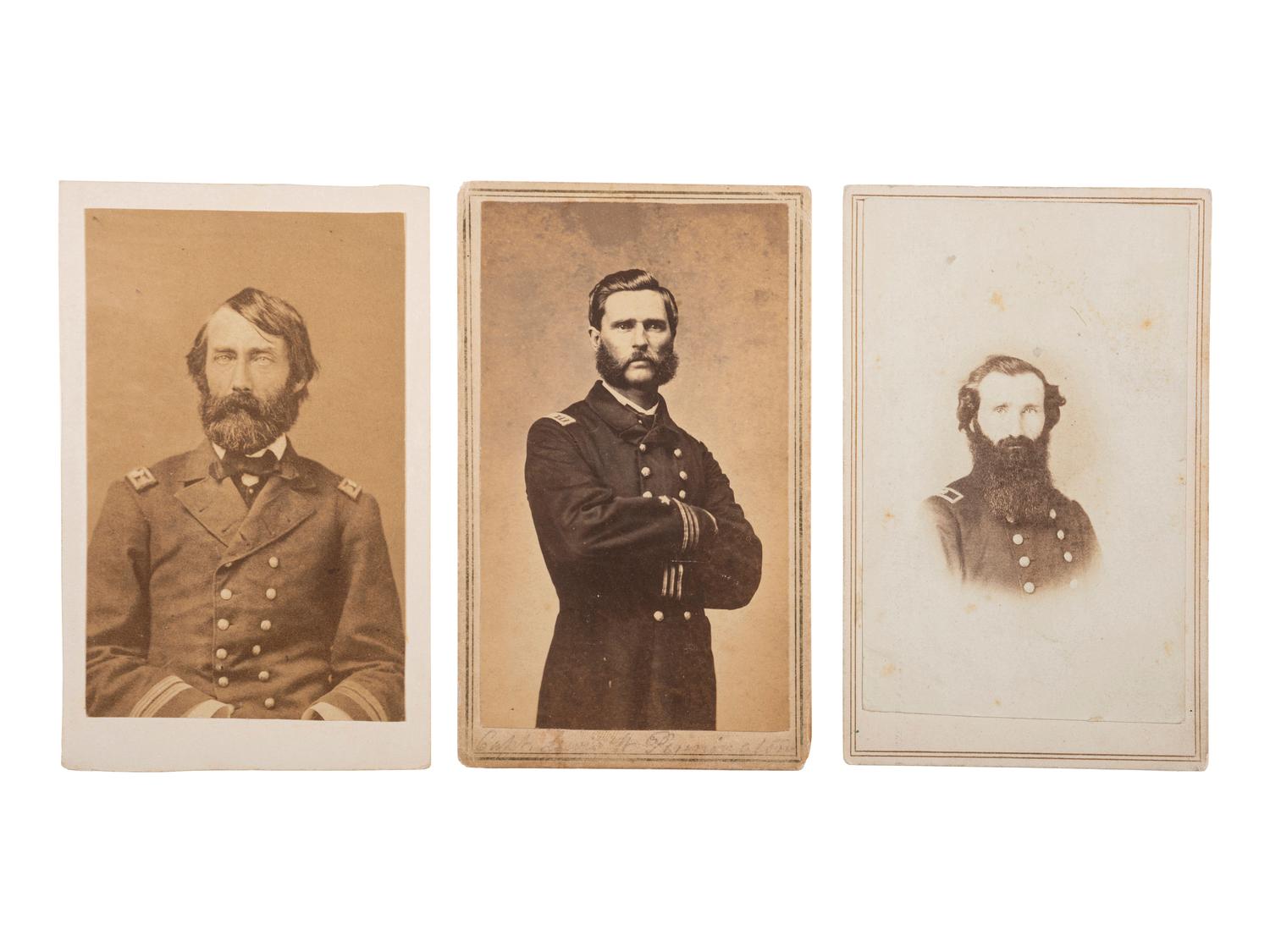 [CIVIL WAR]. A group of 3 CDVs of Brown Water Navy officers, incl. Captain Lewis W. Pennington, Captain Francis A. Roe, and Hugh Nott.
