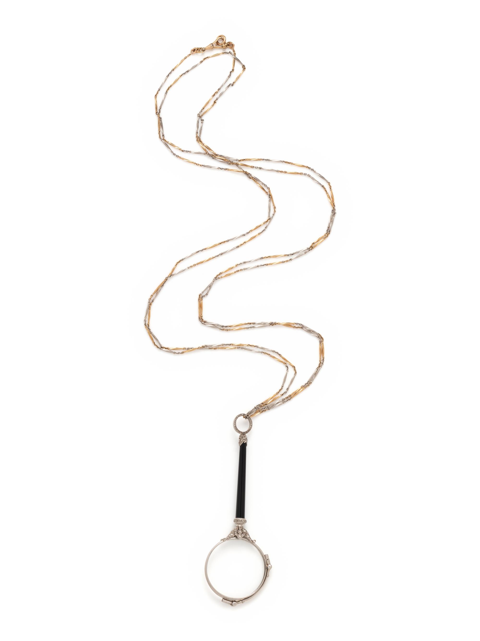 FRENCH, ANTIQUE, PLATINUM, DIAMOND AND ONYX LORGNETTE
