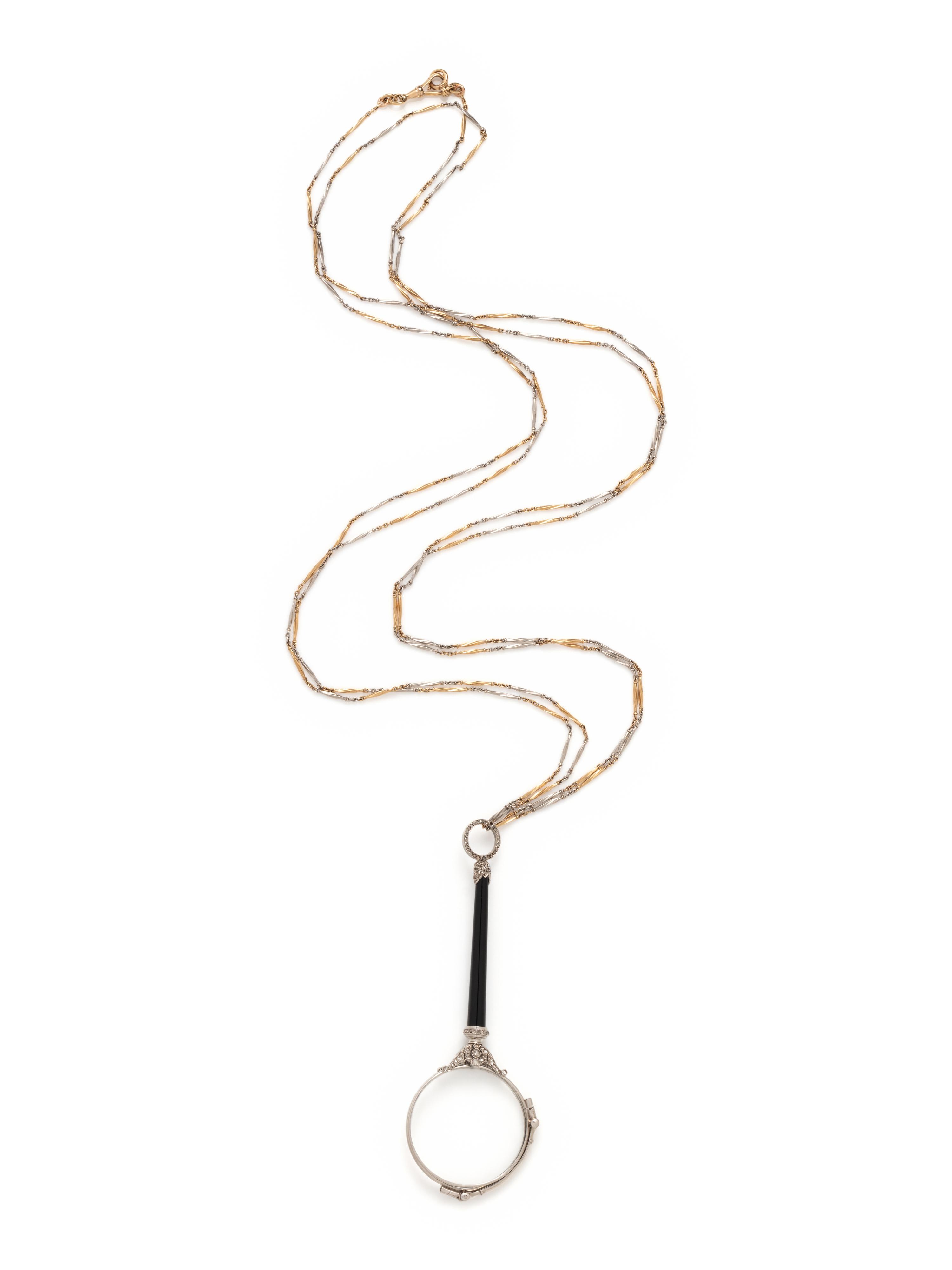 FRENCH, ANTIQUE, PLATINUM, DIAMOND AND ONYX LORGNETTE
