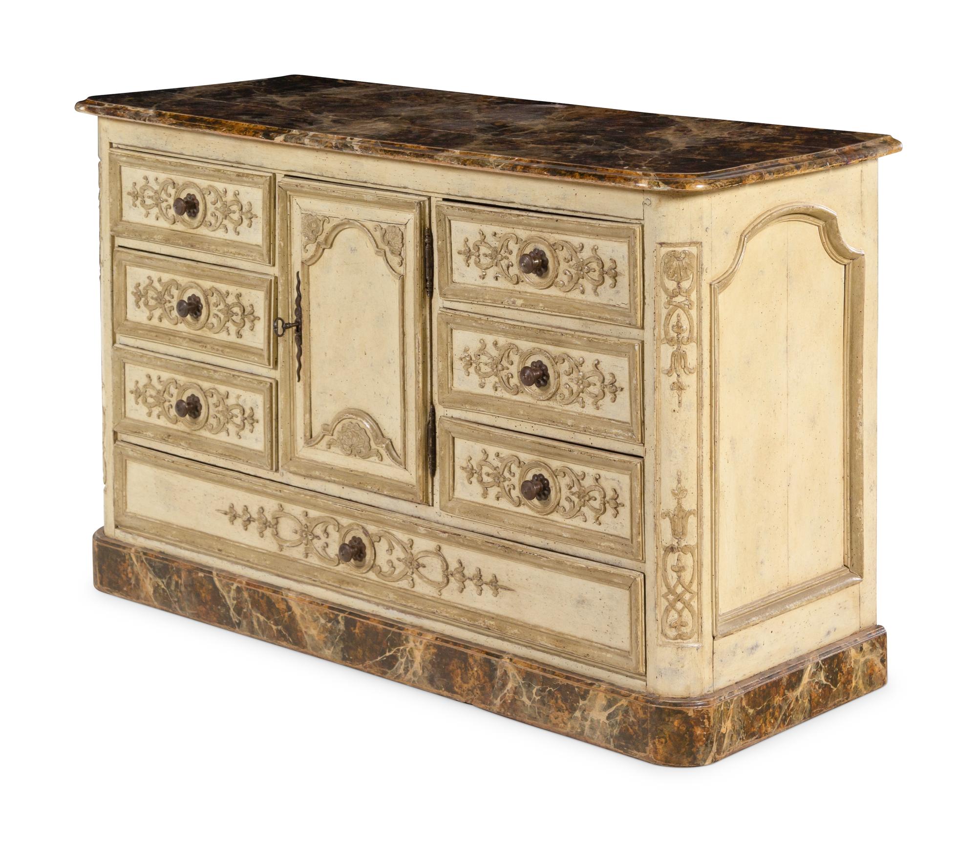 An Italian Painted Faux Marble-Top Cabinet