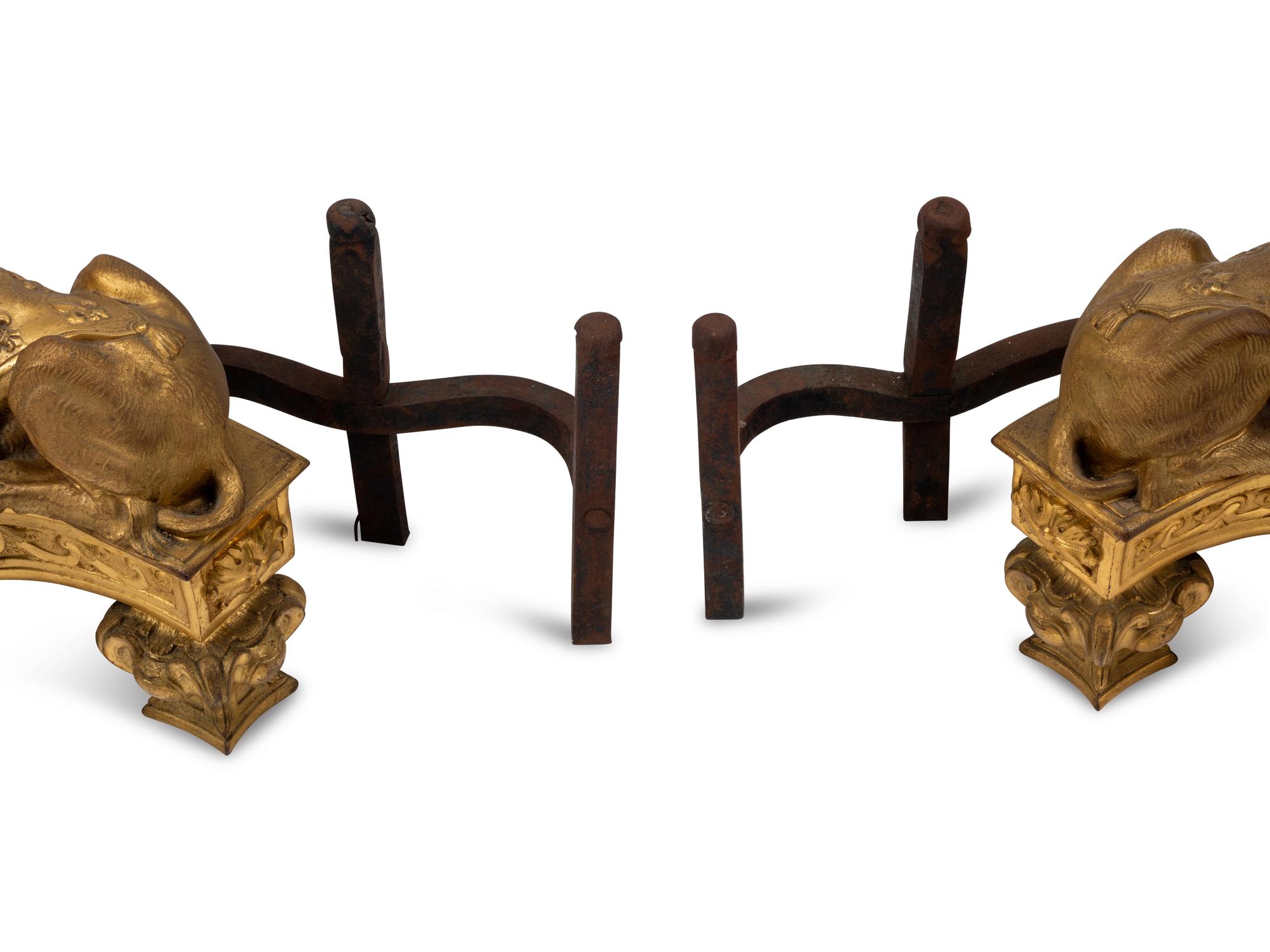 A Pair of French Gilt Bronze Sphinx-Form Chenets