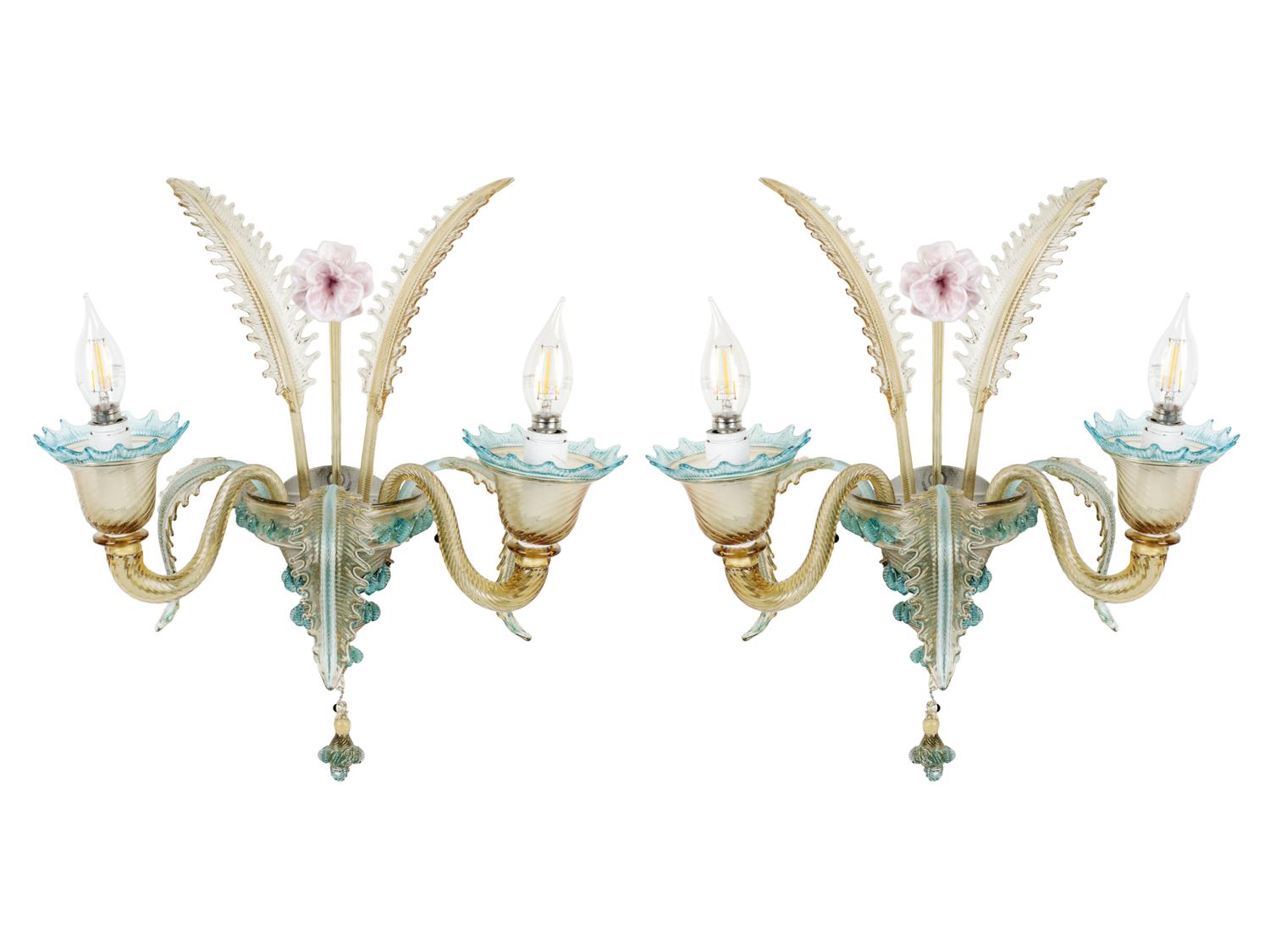A Murano Colored Glass Chandelier and Matching Sconces