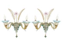 A Murano Colored Glass Chandelier and Matching Sconces