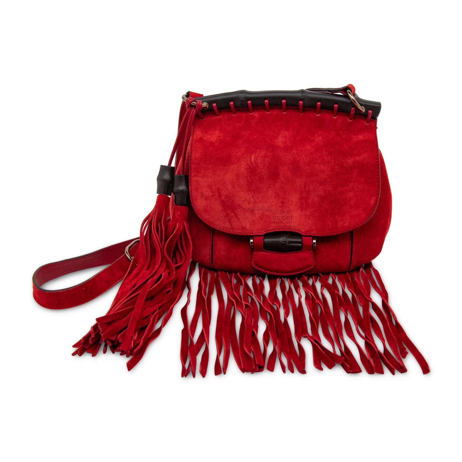 Gucci, Red Suede Nouveau Fringe Shoulder Bag