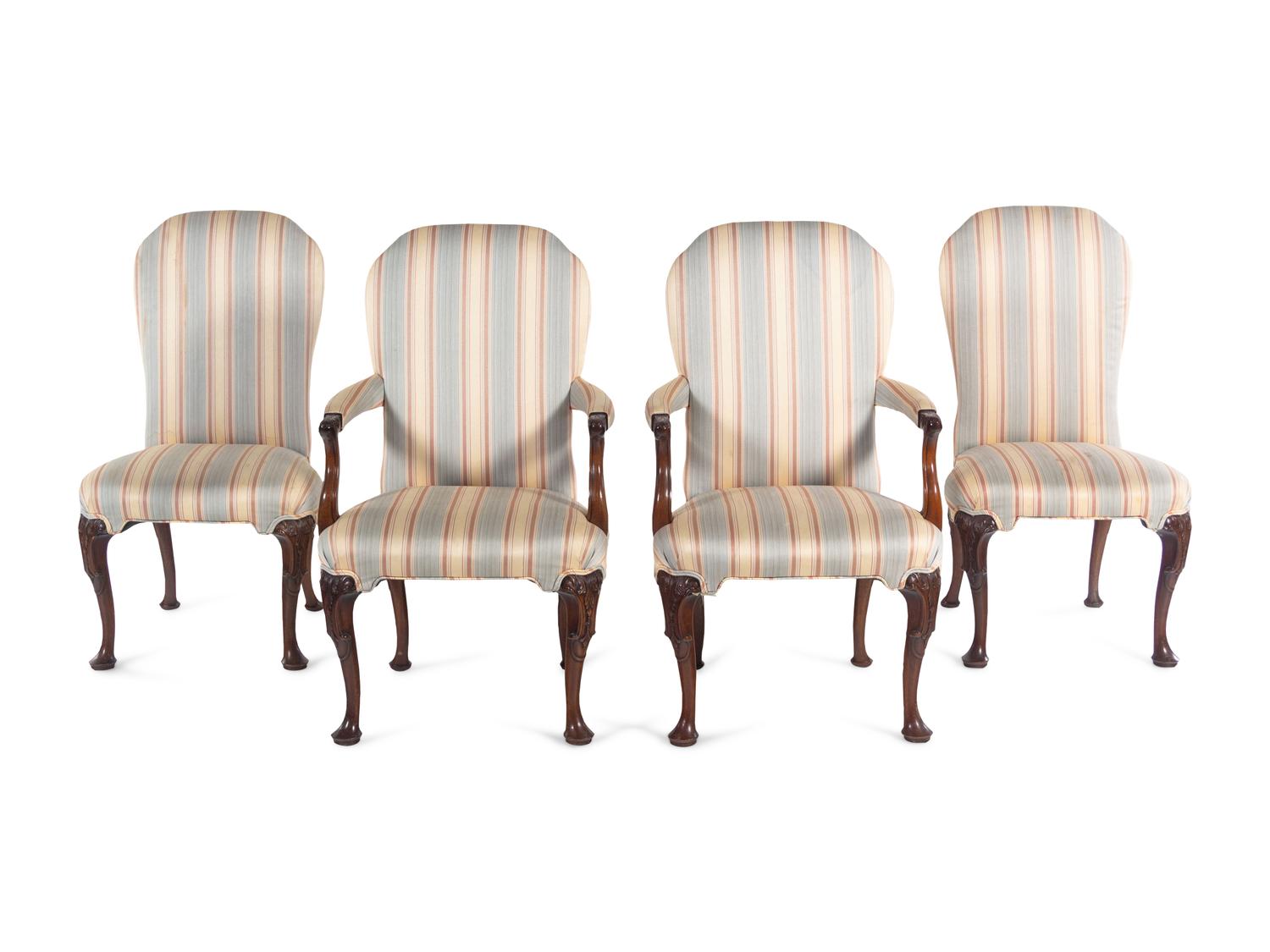 A Set of Four George II Style Carved Mahogany Dining Chairs
