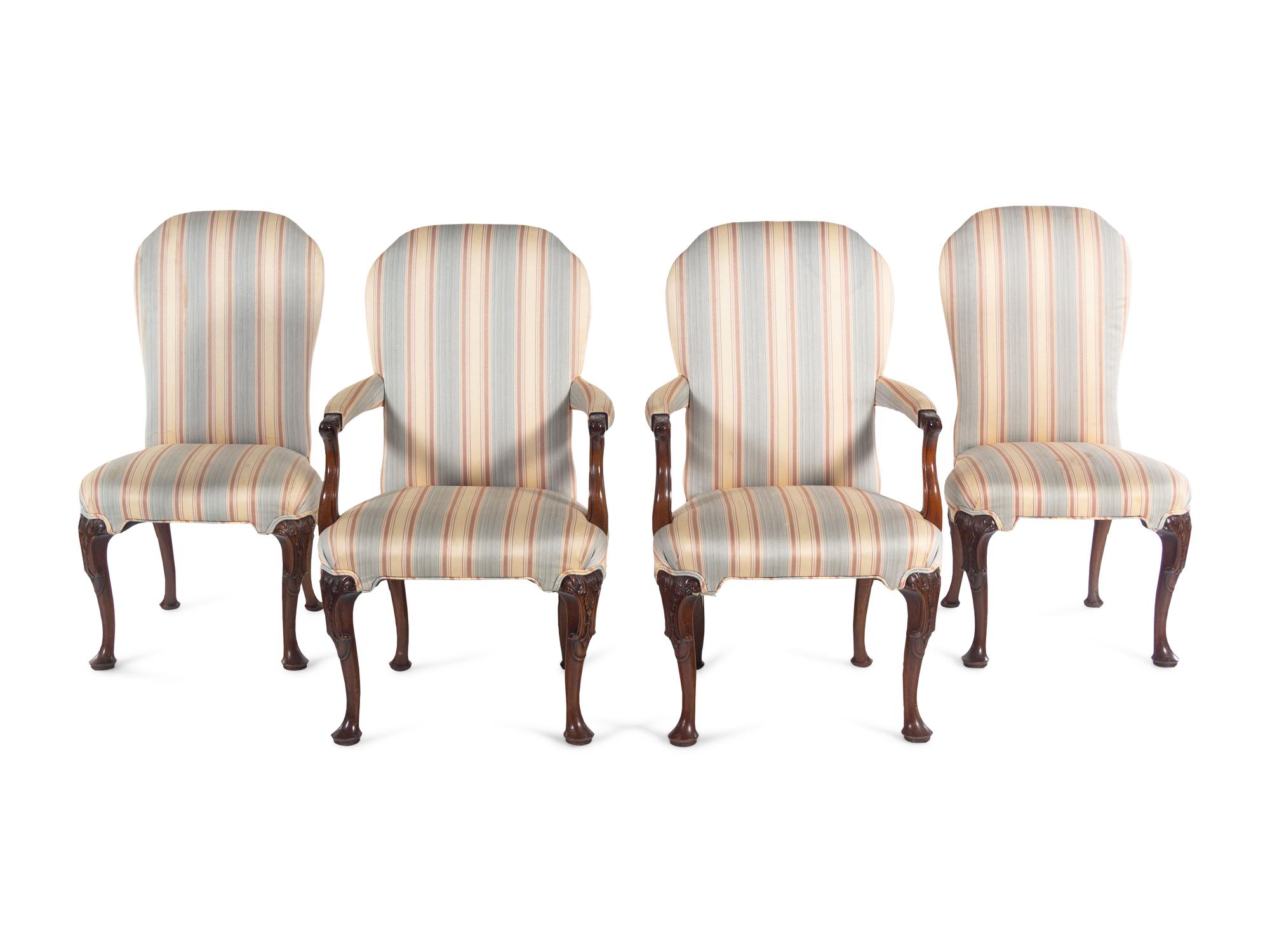 A Set of Four George II Style Carved Mahogany Dining Chairs