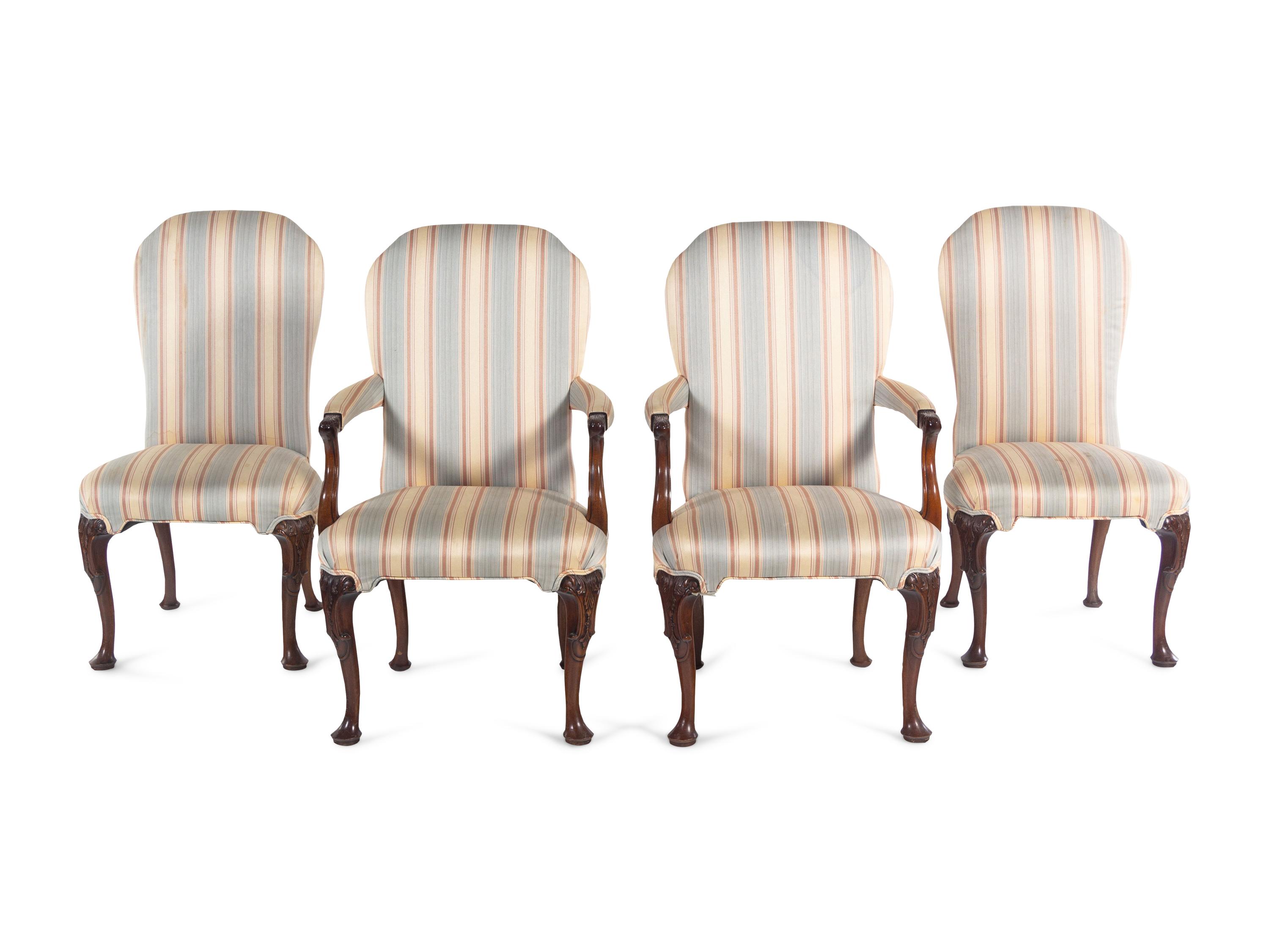 A Set of Four George II Style Carved Mahogany Dining Chairs