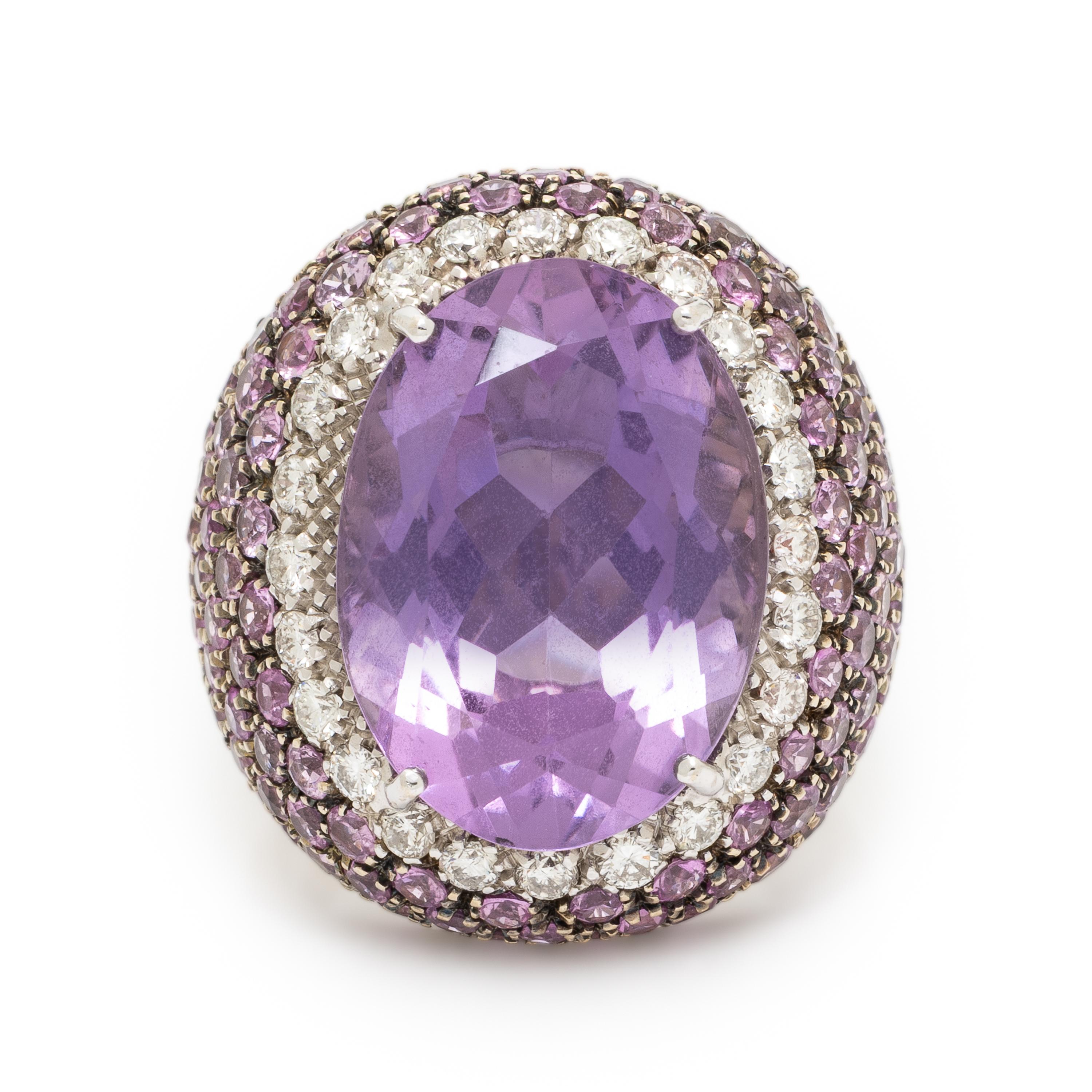 Amethyst, Diamond, Pink Sapphire, and White Gold Ring