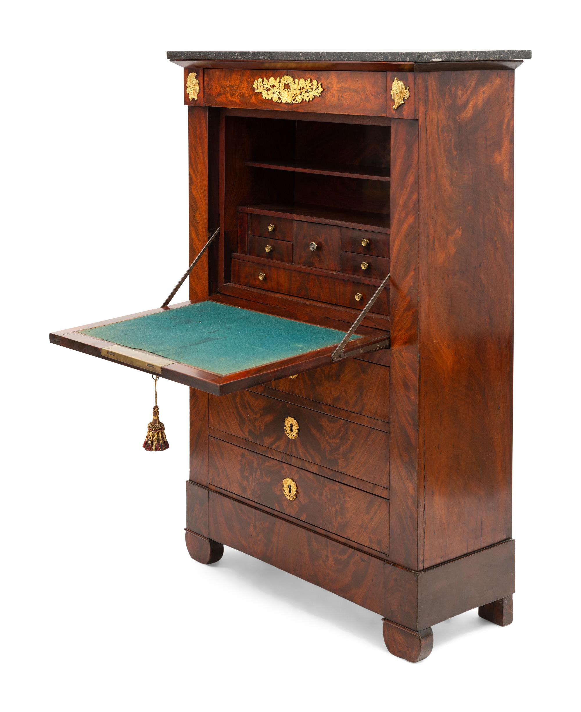 An Empire Style Gilt Bronze Mounted Mahogany Secrétaire à Abattant