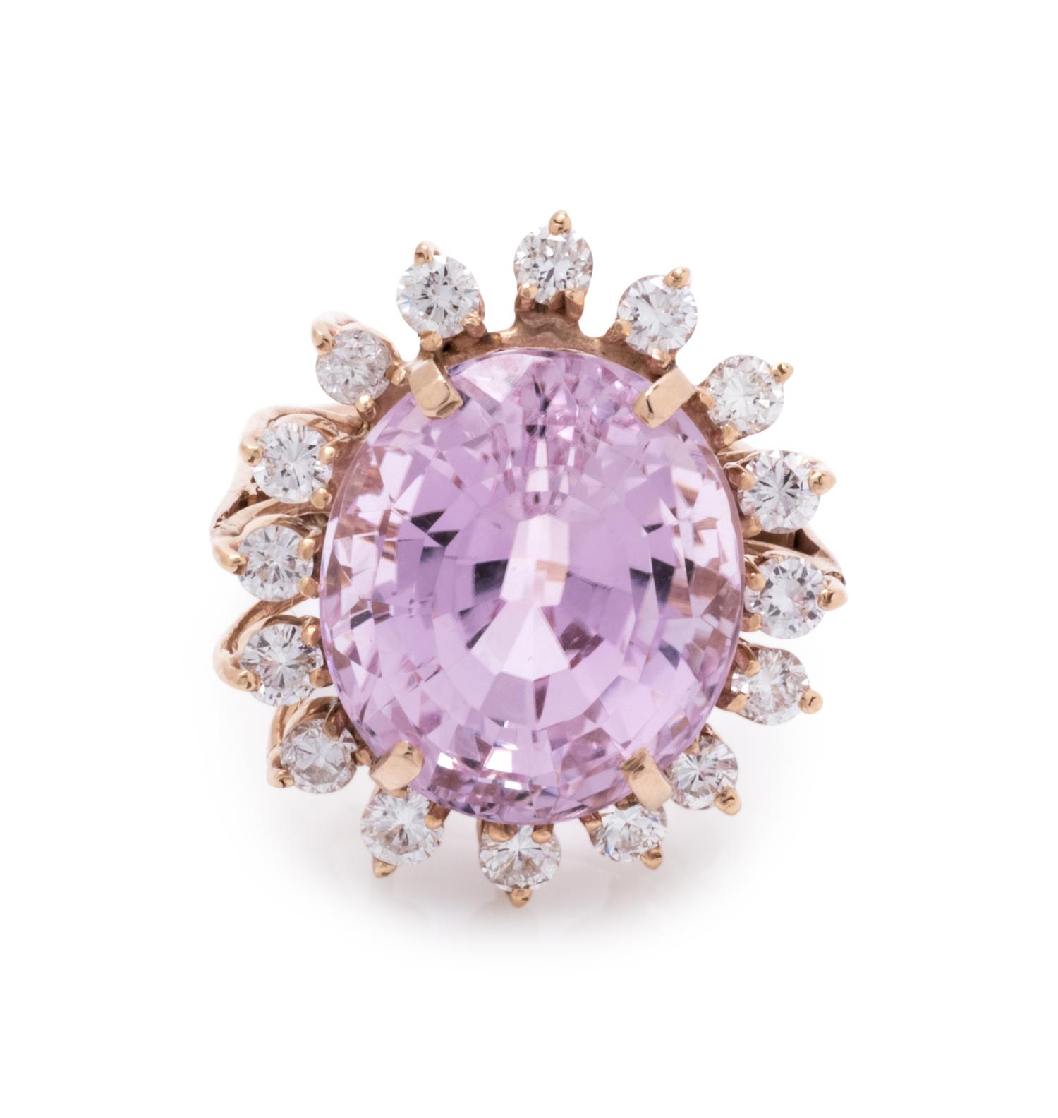 KUNZITE AND DIAMOND RING