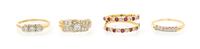 A Collection of Yellow Gold, Diamond and Ruby Rings, 7.30 dwts.