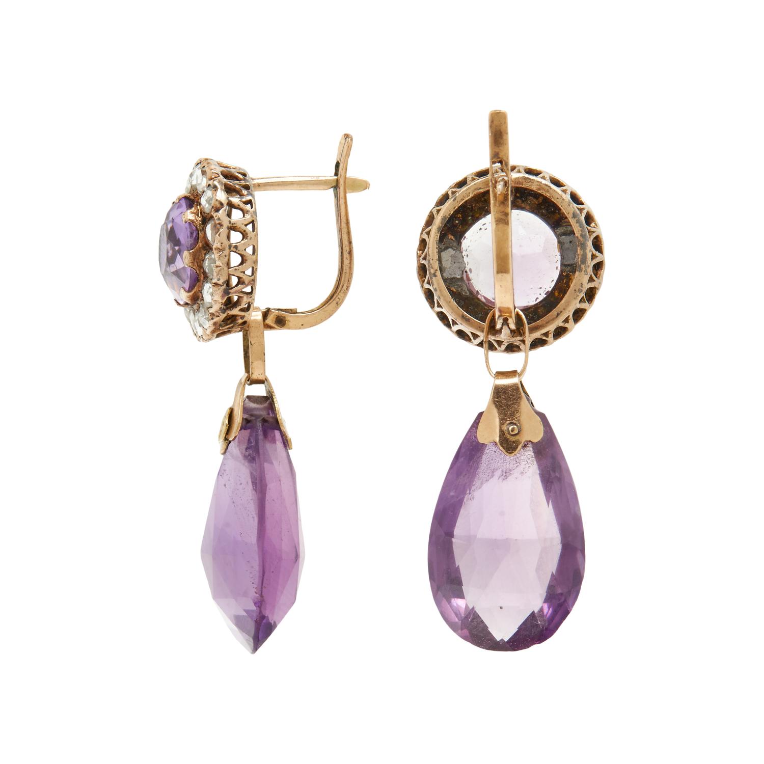 VICTORIAN, AMETHYST AND DIAMOND CONVERTIBLE EARRINGS