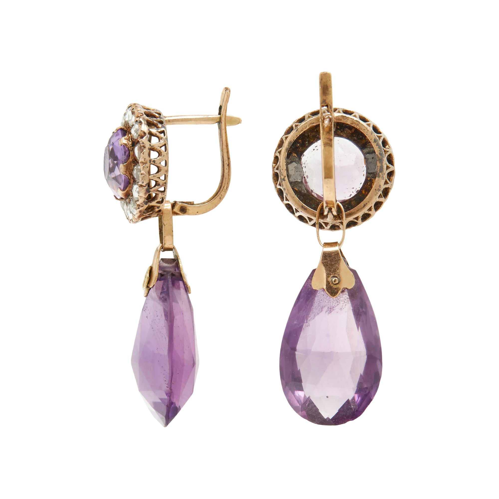 VICTORIAN, AMETHYST AND DIAMOND CONVERTIBLE EARRINGS