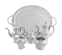 An American Silver Repoussé Six-Piece Tea and Coffee Service