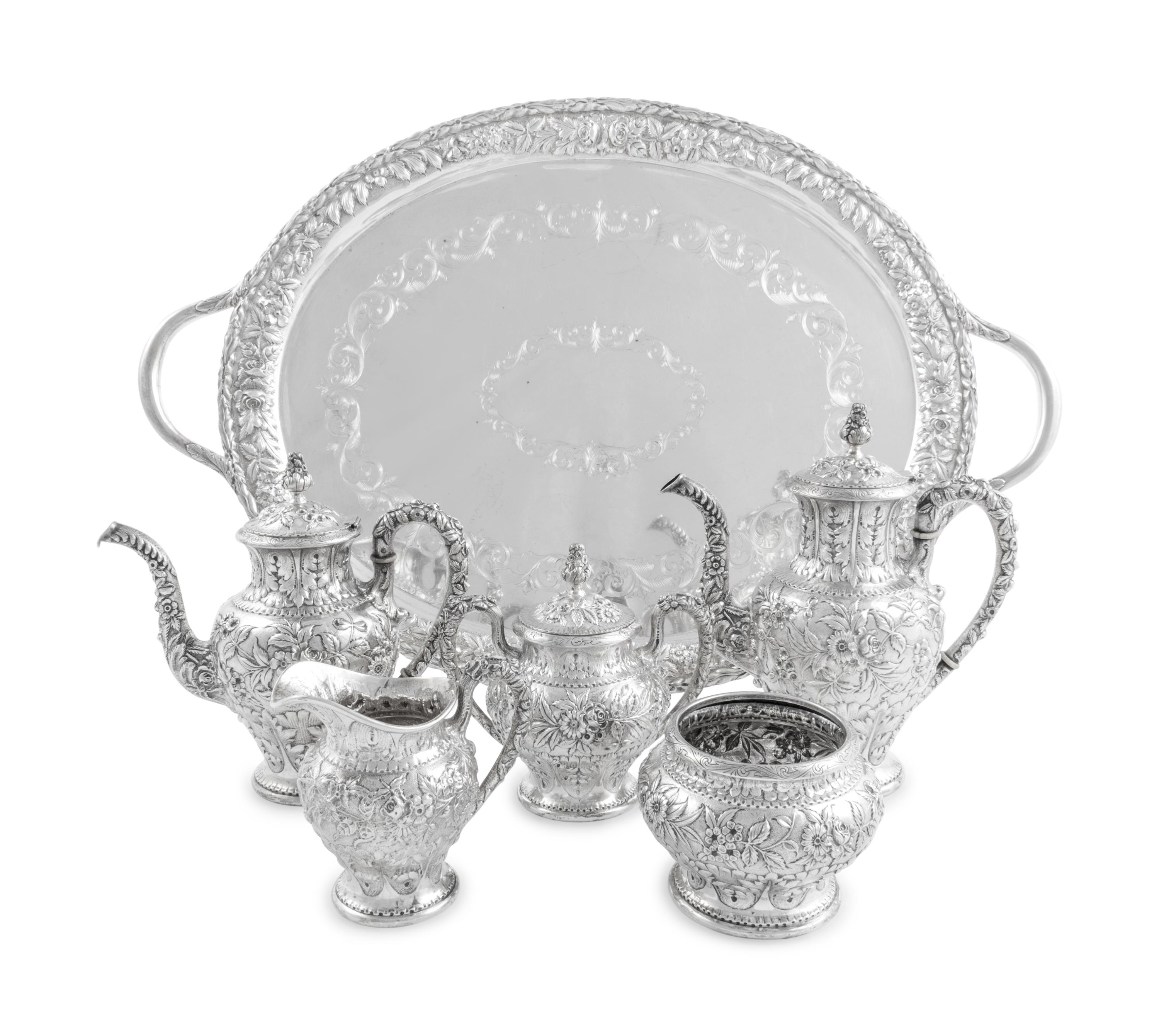 An American Silver Repoussé Six-Piece Tea and Coffee Service