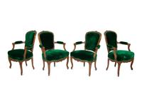 Four Louis XV Style Walnut Fauteuils