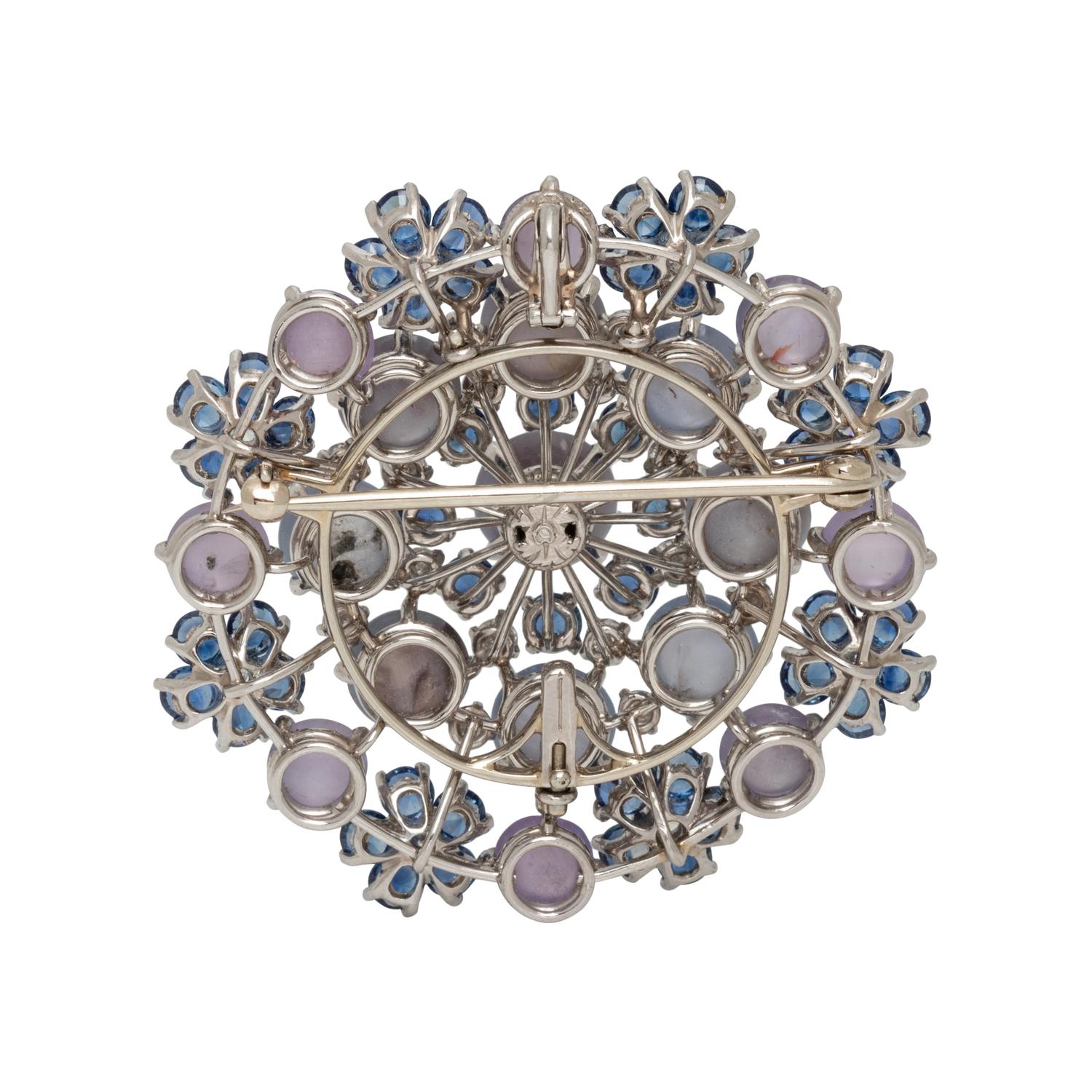 OSCAR HEYMAN, STAR SAPPHIRE, SAPPHIRE AND DIAMOND PENDANT/BROOCH