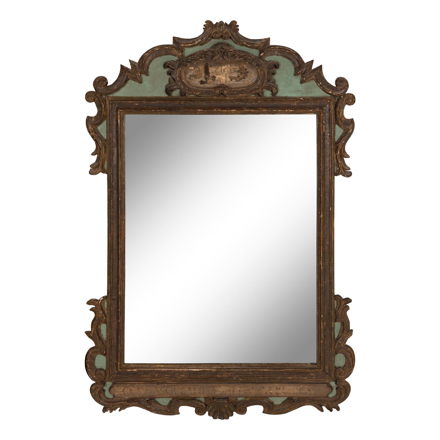 A Pair of Italian Painted and Parcel-Gilt Mirrors