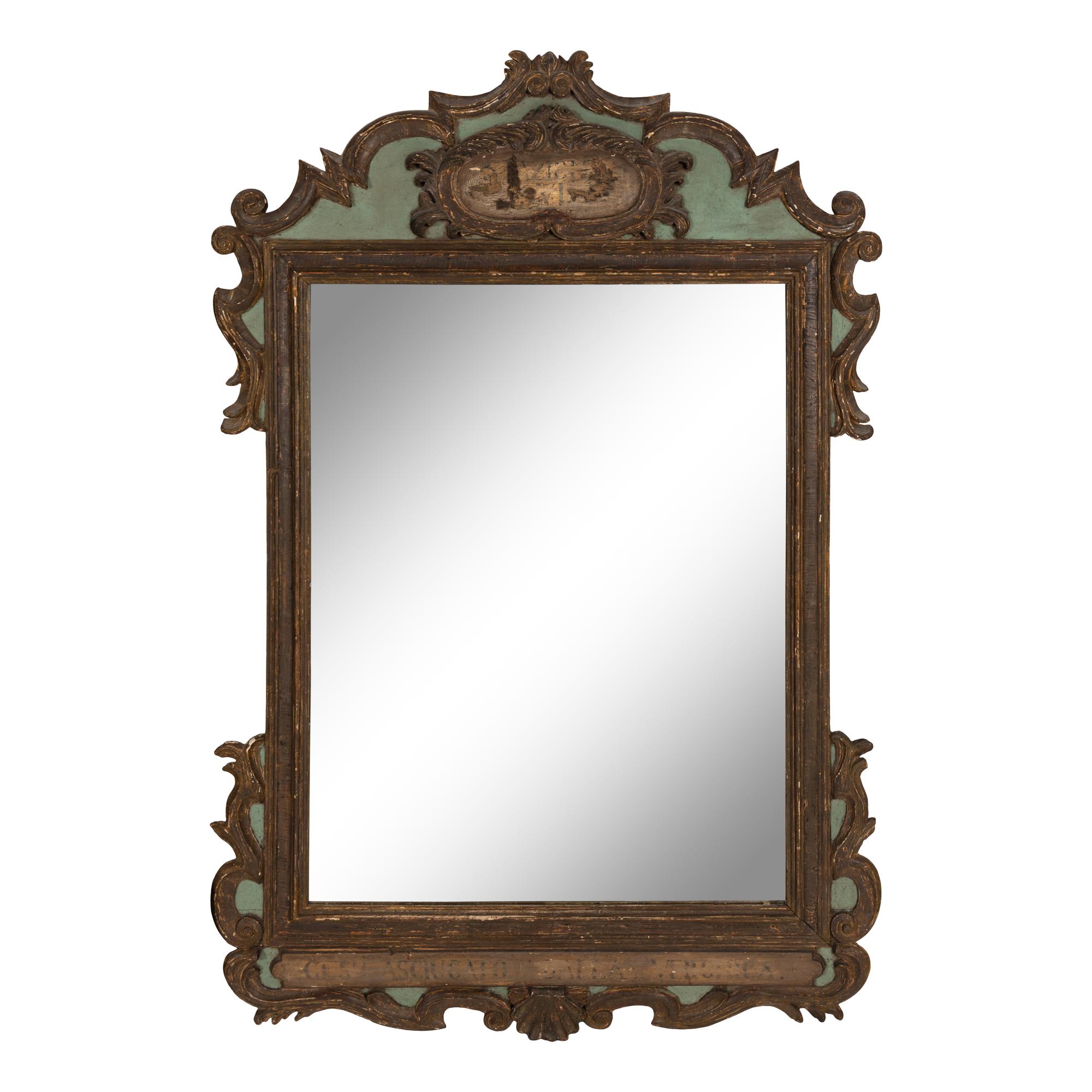 A Pair of Italian Painted and Parcel-Gilt Mirrors