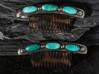 Pair of Southwestern-style Sterling Silver and Turquoise Barrettes