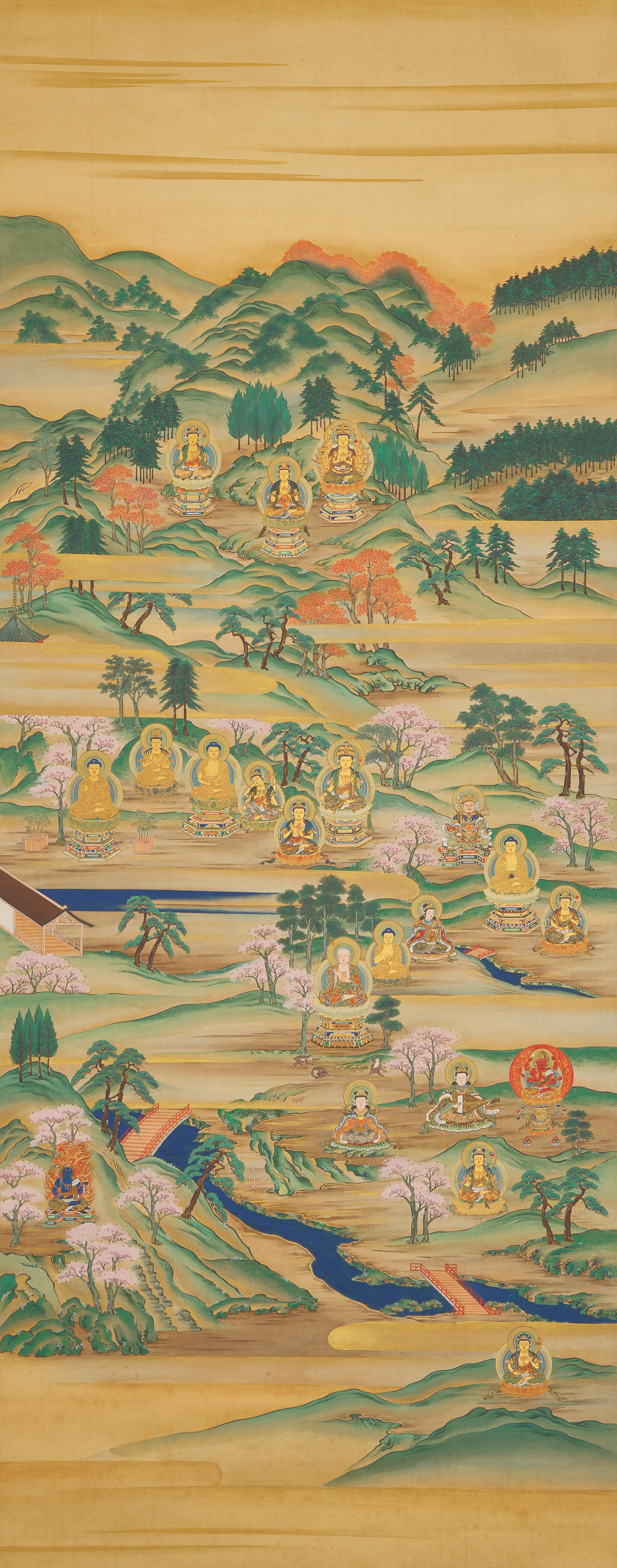 A Japanese Buddhist "Yoshino Mandala" Kakemono, Meiji Period — 明治時期 佛教吉野曼荼羅掛軸