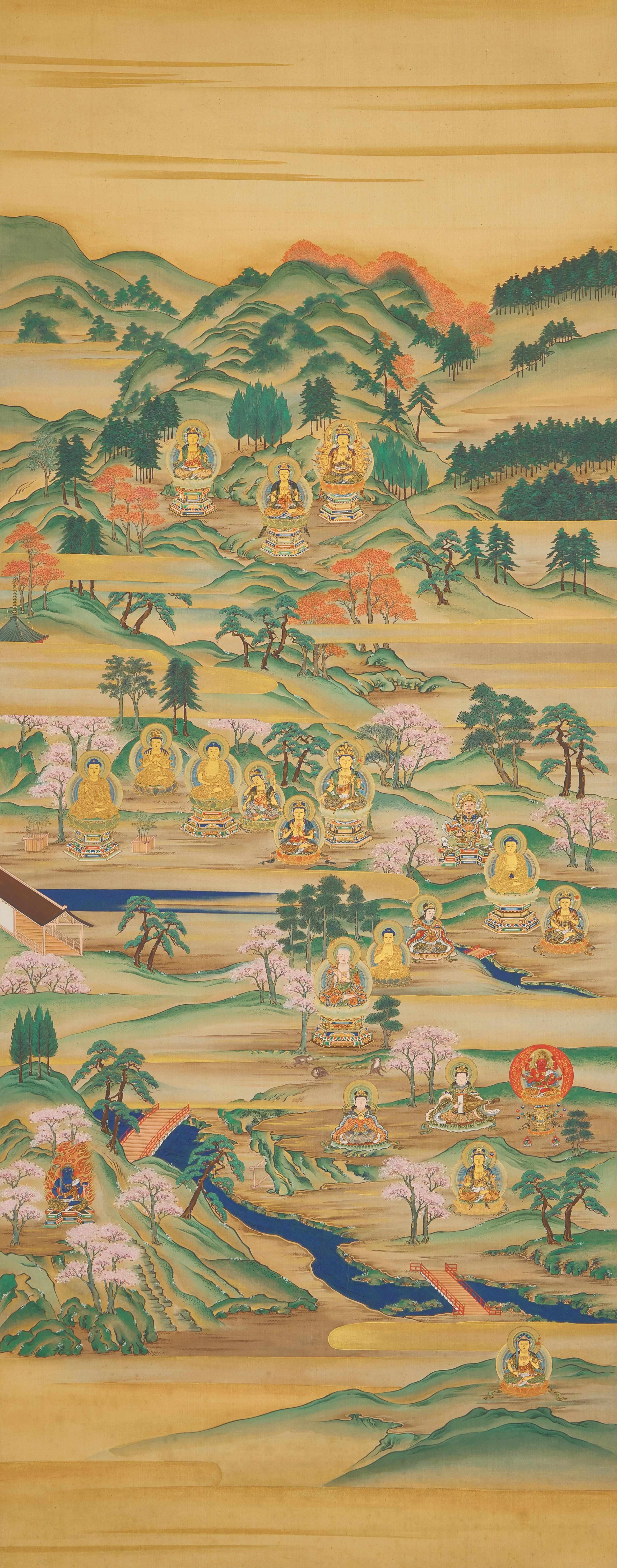 A Japanese Buddhist "Yoshino Mandala" Kakemono, Meiji Period — 明治時期 佛教吉野曼荼羅掛軸