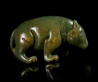 A Spinach Jade Figure of a Bear — LATE QING/REPUBLIC PERIOD