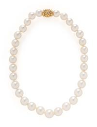 SOUTH SEA CULTURED PEARL, YELLOW GOLD, AND DIAMOND NECKLACE