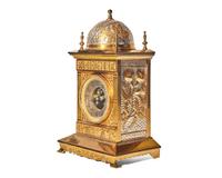 A Rare Aesthetic Movement Mixed Metal Mantel Clock, Bradley and Hubbard Mfg. Company, Works by Samuel Marti & Cie, France, Circa 1880-1885