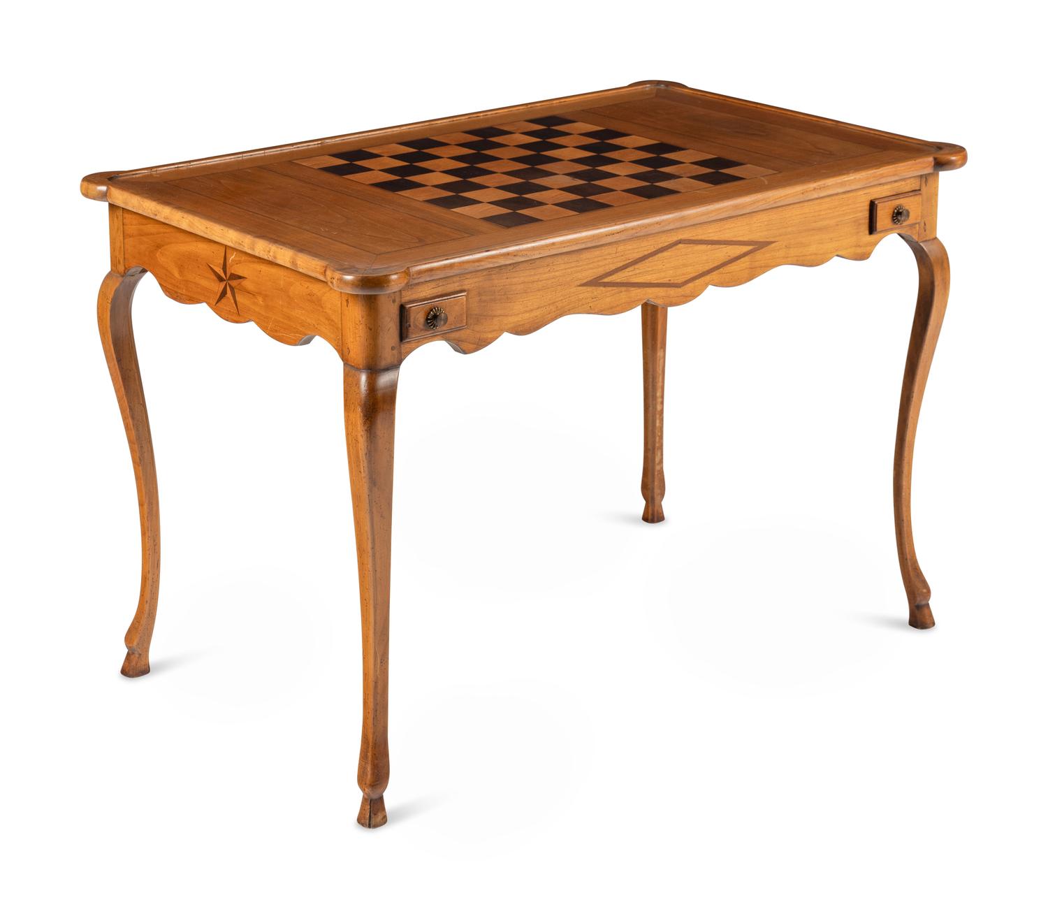 A French Fruitwood and Ebony Inlaid Tric-Trac Table