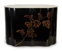 A Pair of Modernist Chinese Black and Gilt Decorated Lacquered Side Tables