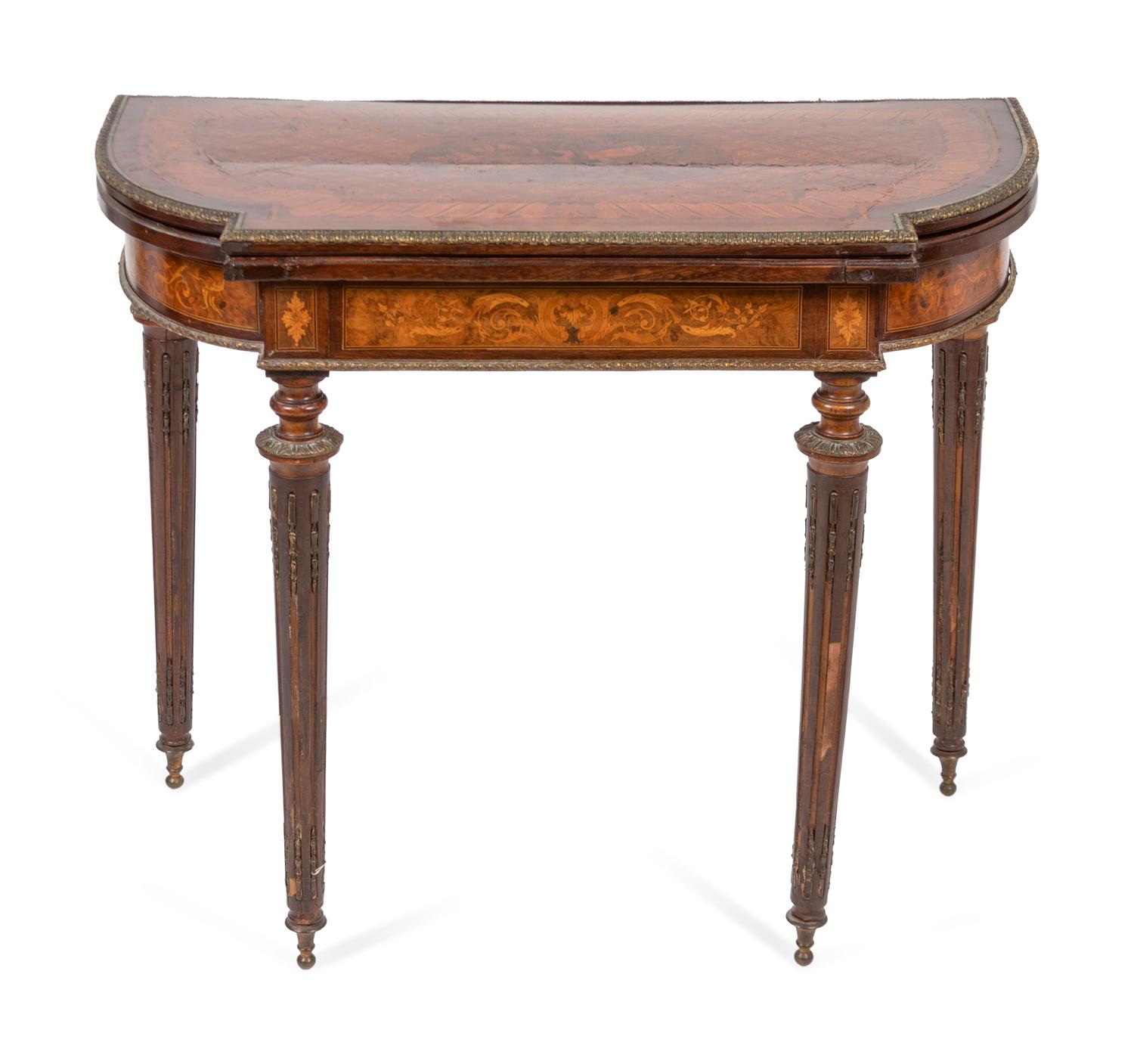 A Louis XVI Style Bronze-Mounted Marquetry Games Table