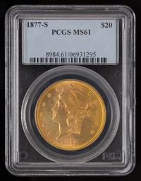 A United States 1877-S Liberty Head $20 Gold Coin