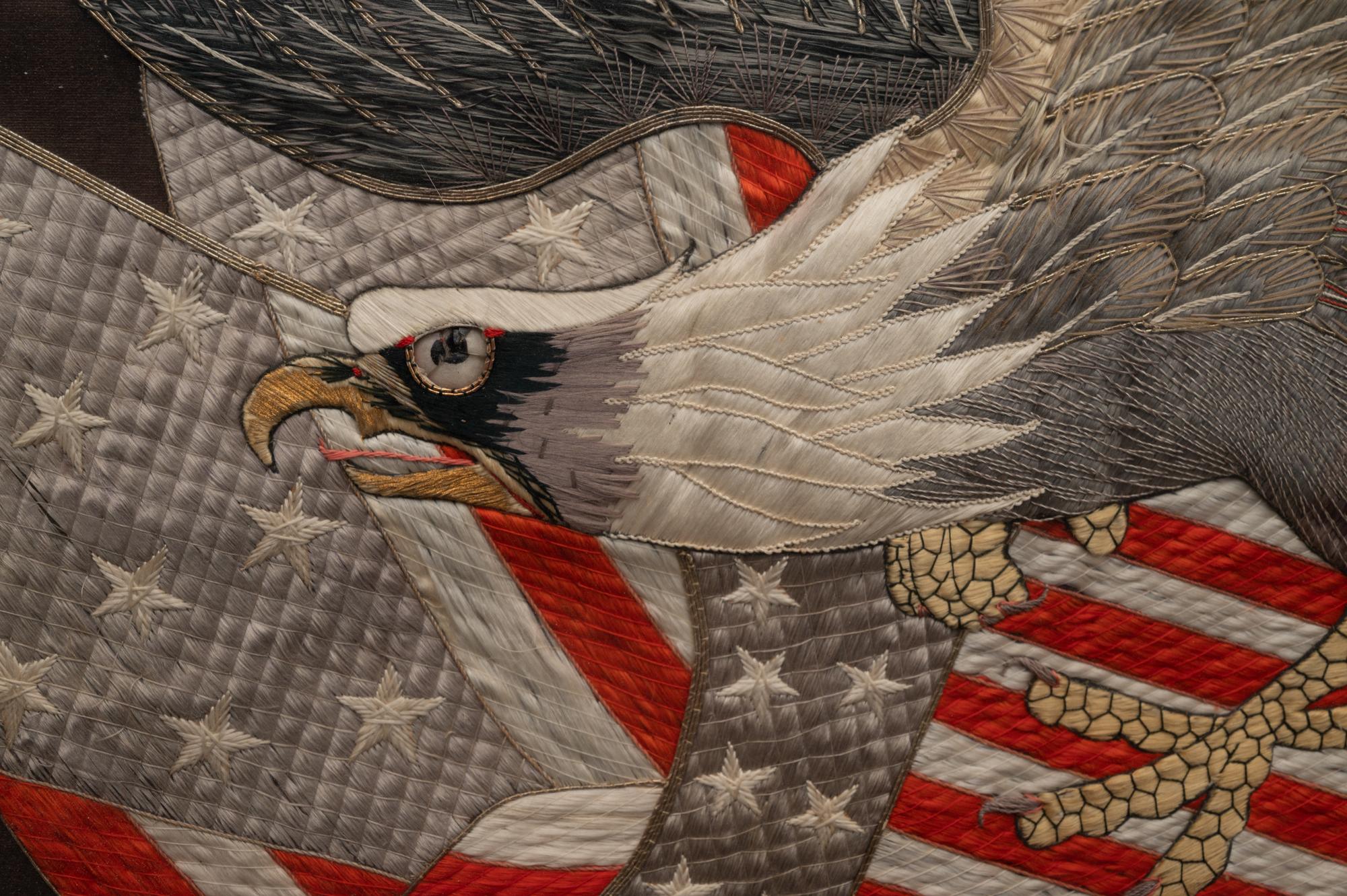 A Japanese Export Silk and Metallic Thread Embroidered Seal of the United States Panel