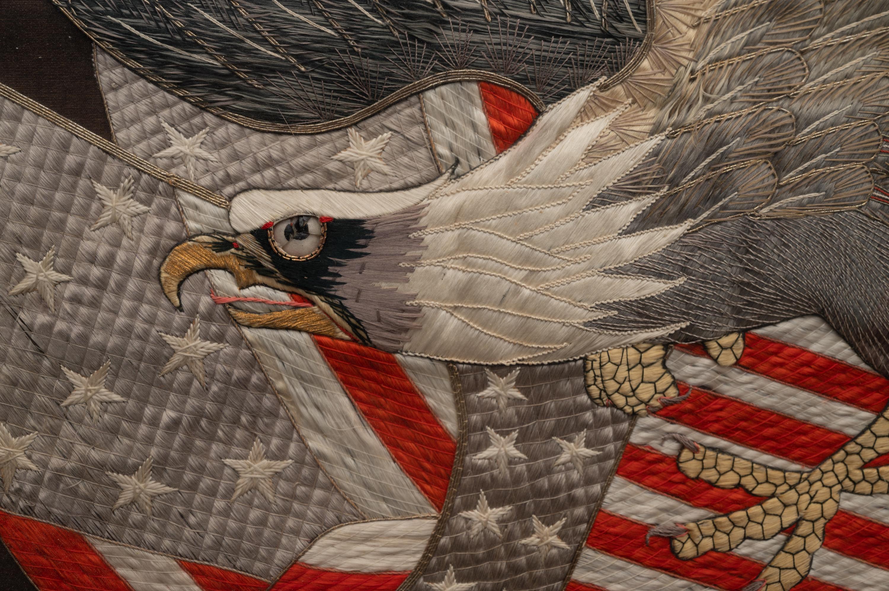 A Japanese Export Silk and Metallic Thread Embroidered Seal of the United States Panel
