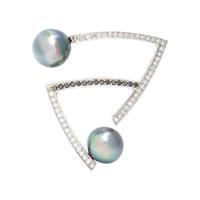 DIAMOND, BLACK DIAMOND AND CULTURED TAHITIAN PEARL BROOCH