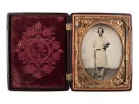 [CIVIL WAR]. Quarter plate ruby ambrotype of armed Union soldier. N.p.: n.p., [1860s].